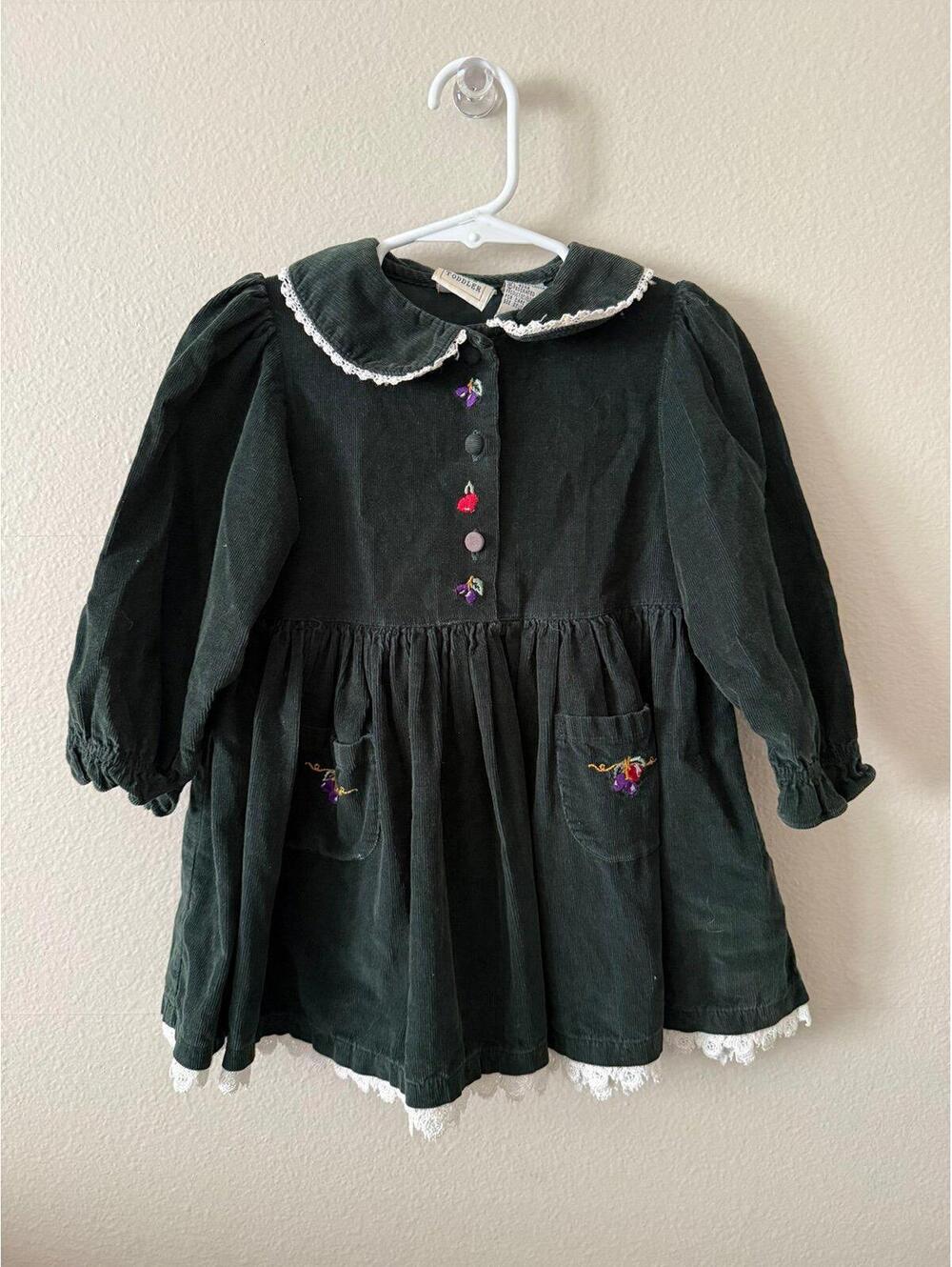 Charter Club Toddler 4T Corduroy Dress Dark Green Peter Pan